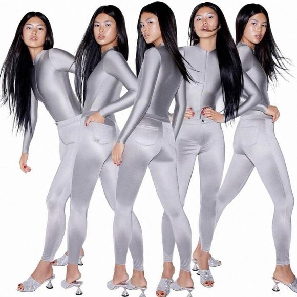 Revolve SKIMS Disco Pants in Gray Silver - Picture 3 of 12